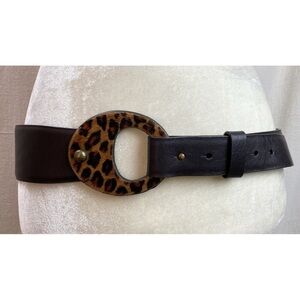 Chico’s Leopard Print Adjustable Leather Belt Hip Waist Belt Size Medium